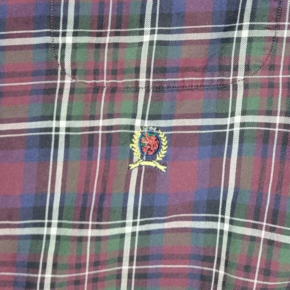 Tommy Hilfiger Mens Purple White Green Plaid Long Sleeve Button Up Shirt Size XL - Picture 5 of 12